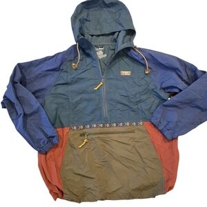 L.L.Bean Colorblock Hooded Anorak Jacket - Teal, Blue, Rust, Olive LARGE